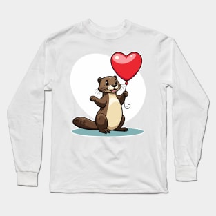 Otter Heart Balloon - Valentines Day Long Sleeve T-Shirt